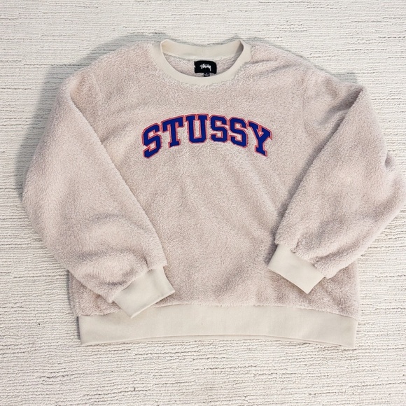 STUSSY Pilar Women’s L Cream Sweatshirt Sherpa Fleece Collegiate Streetwear - Picture 12 of 12